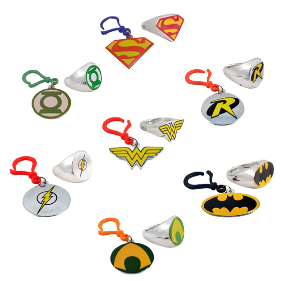 DC Comics assorted Logo Ring or Carabineer Clip 2" capsule