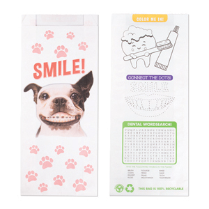 Dog with braces paper pharmacy bag